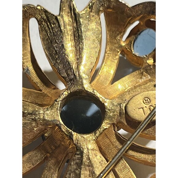 Kenneth Jay Lane KJL Blue & Rhinestone Vintage Square Floral Brooch Signed - Picture 8 of 16